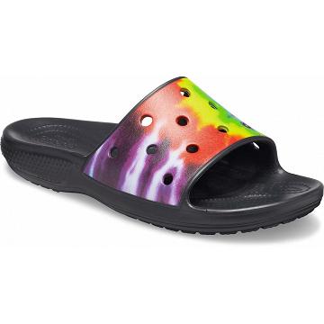 Crocs Classic Tie-Dye Graphic Papucs Férfi Fekete | HU 1276WNBY